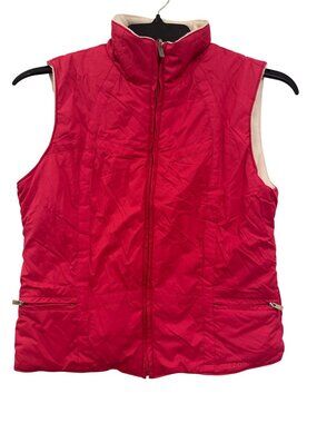 Izod Ladies Small Reversible Red & Cream Puffer Vest With Zippered Pockets